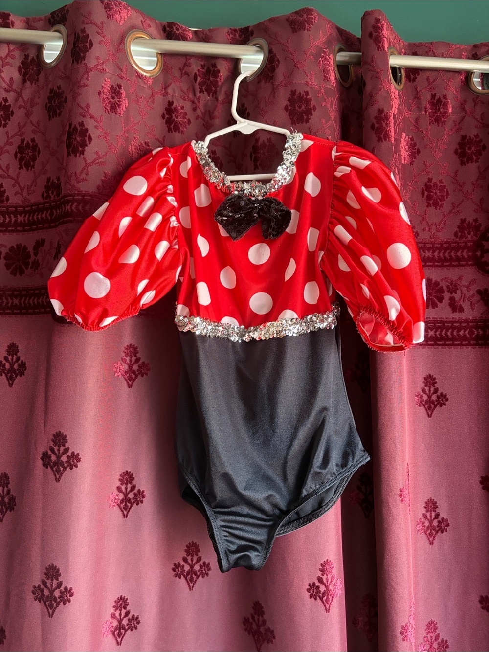Red Polka Dot Kids Costume Minnie Mouse Leotard with Black Bow Child's Large